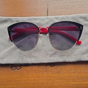 Betsey Johnson Black and Red Cat-Eye Sunglasses with Gold Trim